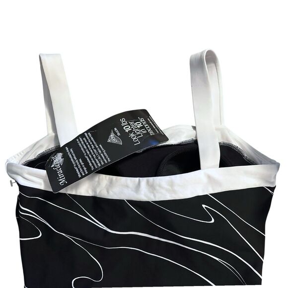 Miraclesuit Xtra Lift Black with White Geo Lines 1 Piece Slimming Swimsuit Sz 18 - Picture 6 of 9